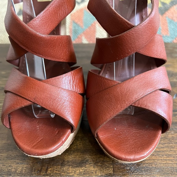 Yves Saint Laurent Deauville Taurillon Brown Leather Cork Platform Wedges 39 - Picture 6 of 17